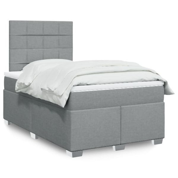 vidaXL Boxspringbett mit Matratze Hellgrau 120x190 cm Stoff, 3292727