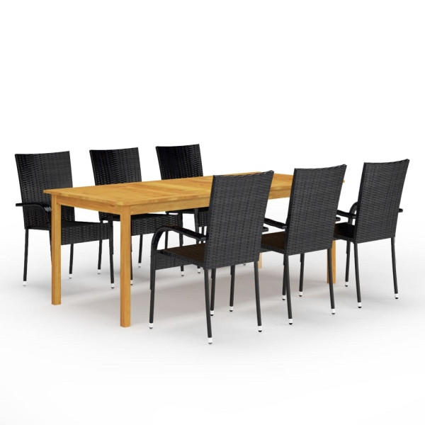 vidaXL 7-tlg. Garten-Essgruppe Schwarz, Massivholz, 3067878