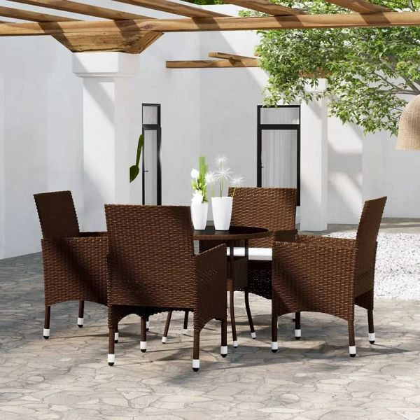 vidaXL 5-tlg. Bistro-Set Poly-Rattan und Hartglas Braun, 3095906