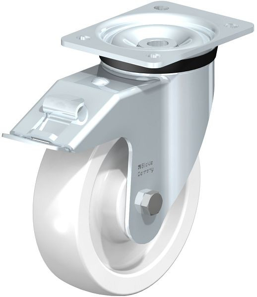 Blickle LK-SPO 175G-FI Stahlblech-Lenkrolle, schwere Ausführung, mit Anschraubplatte & Feststeller, Polyamid, Weiß, 654632