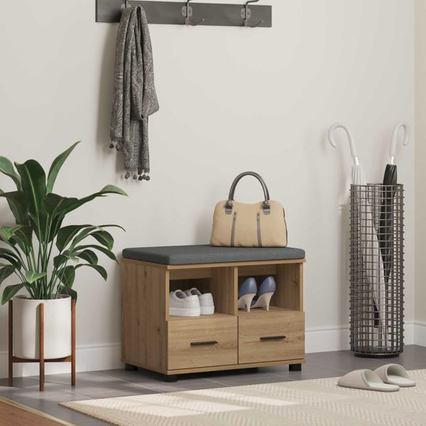 vidaXL Flurbank mit Kissen mit Speicher Artisan-Eiche 60 x 38 x 46 cm, 891455