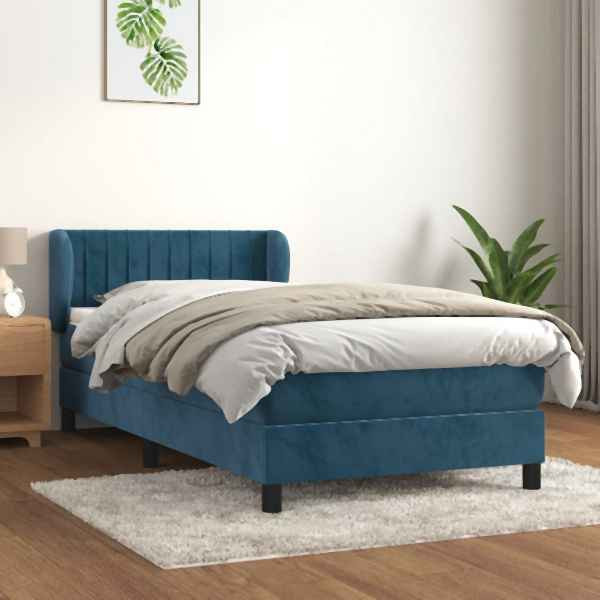 vidaXL Boxspringbett mit Matratze Dunkelblau 90x200 cm Samt, 3127593