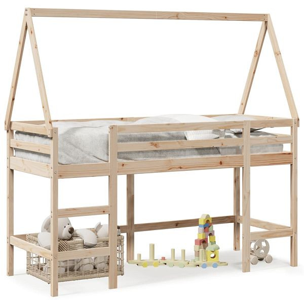 vidaXL Hochbett mit Leiter und Dach 80x200 cm Massivholz Kiefer, 3282112