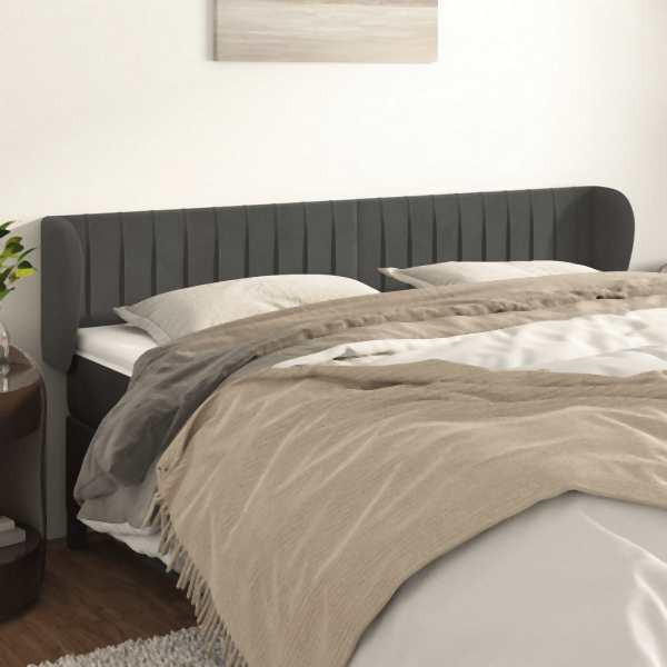 vidaXL Kopfteil mit Ohren Dunkelgrau 203x23x78/88 cm Samt, 3117449