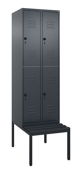 C+P Doppelstöckiger Spind Classic PLUS, 2 Abteile, 2120x600x815mm, 7016/7016, Drehriegel, mit untergebauter Sitzbank, 0803507-20 S10117