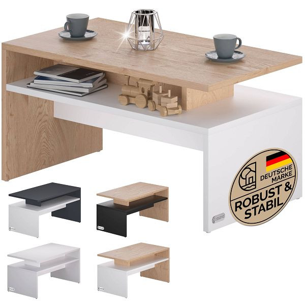 casaria Couchtisch Sacramento Weiß/Eiche 95x55x50cm, 109567