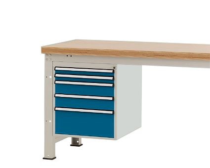 Manuflex Gehäuse-Unterbau PROFI, Nutzhöhe 500 mm mit 5 Schubfächern, für Werkbanktiefe 700 mm, Brillantblau, ZB4881.5007