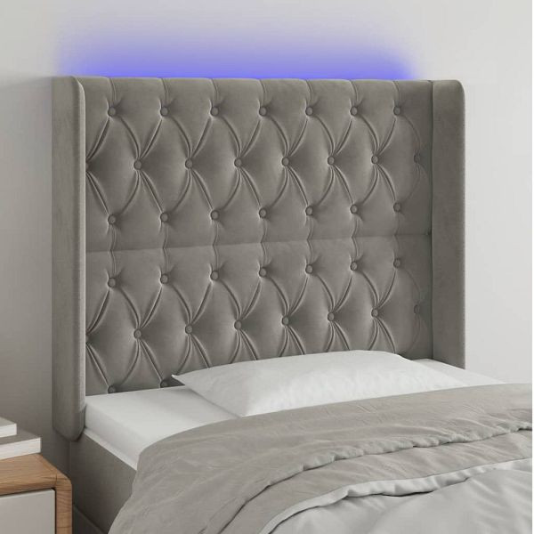 vidaXL LED Kopfteil Hellgrau 103x16x118/128 cm Samt, 3124426