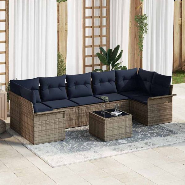 vidaXL Gartensofa-Set 8-teilig Grau Poly-Rattan, 3345285