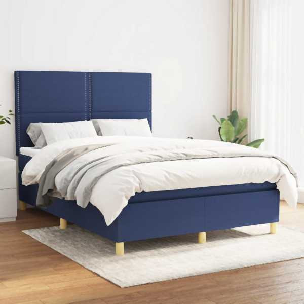 vidaXL Boxspringbett mit Matratze Blau 140x200 cm Stoff, 3142263