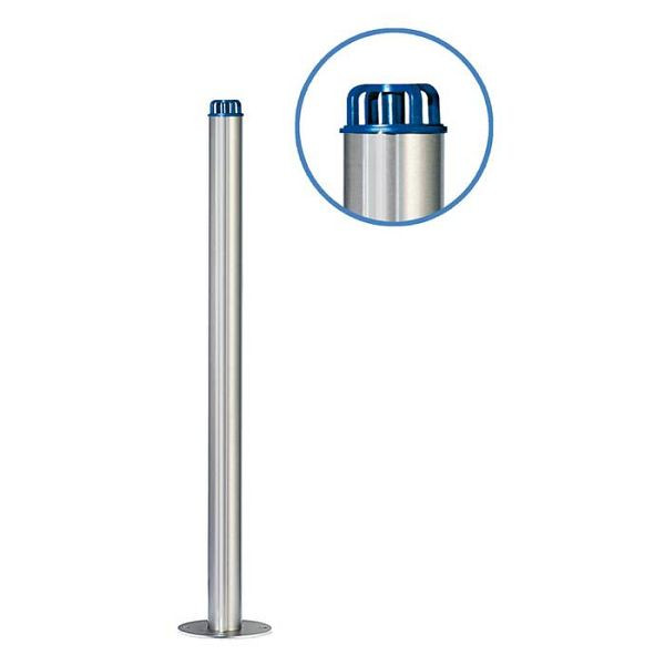 Stein HGS Absperrpfosten "Acero Kettenkopf" (V2A) Ø76mm, aus Edelstahl, zum Aufdübeln, Sollbruchstelle, geschliffen, Kappe: blau RAL 5010, 13092-g2