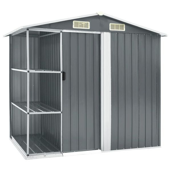 vidaXL Gartenhaus mit Regal Grau 205x130x183 cm Eisen, 47103