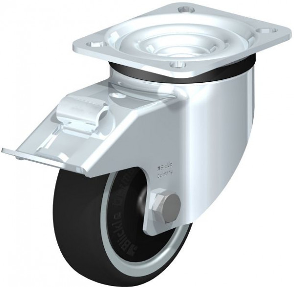 Blickle LK-PATH 100K-1-FI-ELS-FK Stahlblech-Lenkrolle, schwere Ausführung, mit Anschraubplatte, Thermoplastisches Polyurethan, Grau, 852234