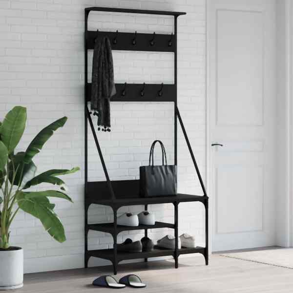 vidaXL Kleiderständer mit Schuhablage Schwarz 80x40x184 cm, 837862