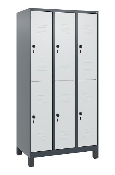 C+P Doppelstöckiger Spind Classic PLUS, Füße, 3 Abteile, 1800x900x500mm, 7016/7035, Drehriegel, 0803107-30 S10013