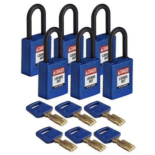 Brady Vorhängeschlösser Lockout, SafeKey aus Nylon, funkenfreies Gehäuse, VE: 6 Stück, blau, 309092