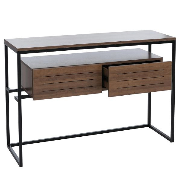 Mendler Konsolentisch HWC-P46, Telefontisch Beistelltisch Ablagetisch, Schublade Metall MDF Melamin 80x120x40cm, braun, 139881+140179