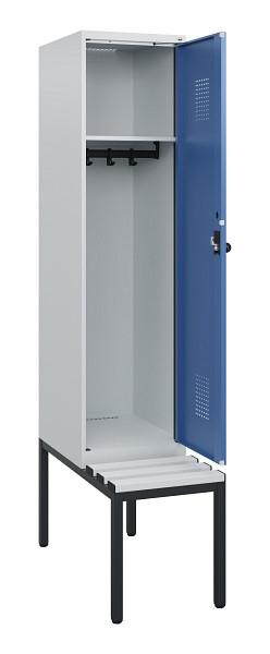 C+P Spind Evolo PLUS, 1 Abteil, 1950x400x815mm, 7035/5023, Drehriegel, Sitzfläche Kunststoff, Sitzbank, 0490505-12 S10062