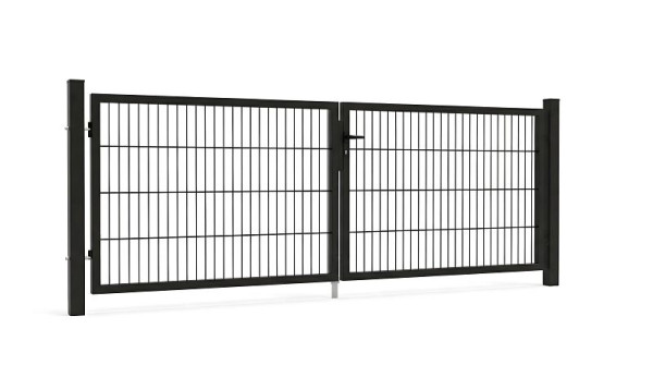 GEWA Gartentor Economy 3m Breit 1m Hoch Doppelstabmattentor RAL7016 Anthrazit Inkl. Pfosten und Zubehör, DTE-656-1030-3000-TP50-7016