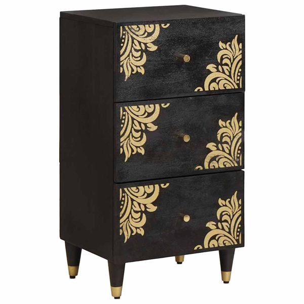 vidaXL Sideboard mit Regal Schwarz 40 x 33 x 75 cm Massivholz Mango, 4018831