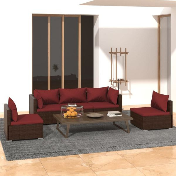 vidaXL 5-teilig Garten-Lounge-Set mit Kissen Poly Rattan Braun, 3102187