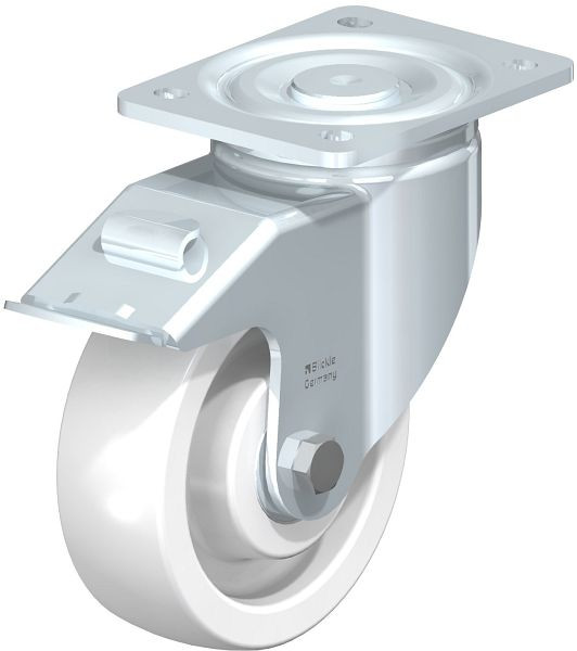 Blickle LH-SPO 150K-FI Stahlblech-Lenkrolle, Schwerlast-Ausführung, mit Anschraubplatte & Feststeller, Polyamid, Weiß, 477232