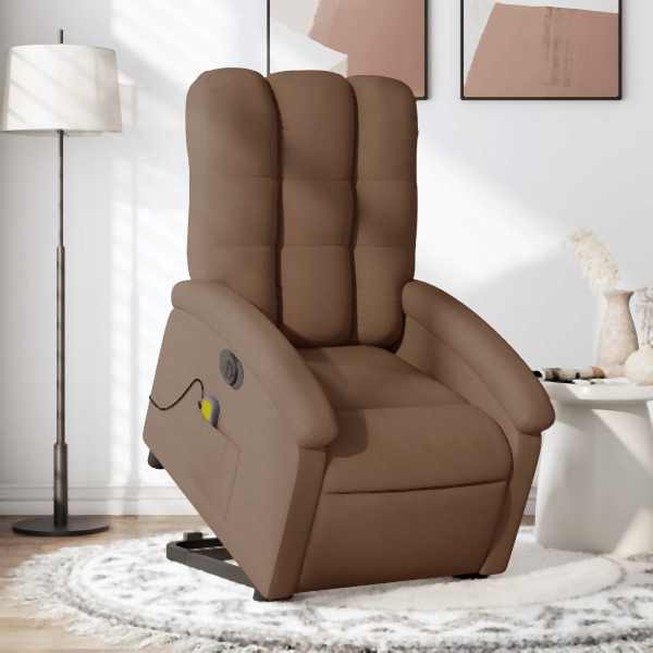 vidaXL Elektrischer Massagesessel mit Aufstehhilfe Braun Stoff, 3204132