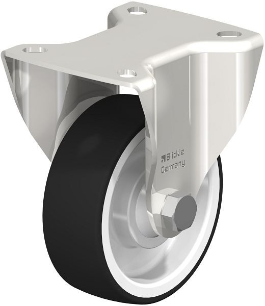 Blickle BKX-POTH 100KD-1 Edelstahl-Schwerlast-Bockrolle mit Anschraubplatte, Thermoplastisches Polyurethan, Grau, 761558