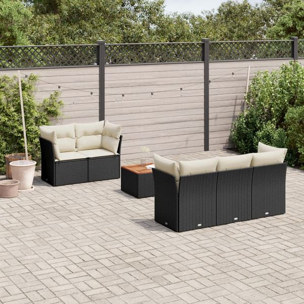 vidaXL 6-teilig Garten-Sofagarnitur mit Kissen Schwarz Poly Rattan, 3255811