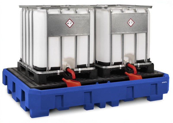 DENIOS Auffangwanne aus Polyethylen (PE) für 2 IBC à 1000 Liter, mit Abfüllbereich und Gitterrost, 328332