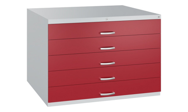C+P Flachablageschrank Serie 7100_7200, H760xB1100xT765mm, 7035/3003, 5 Schubladenblenden doppelwandig, 7101-100 S10332