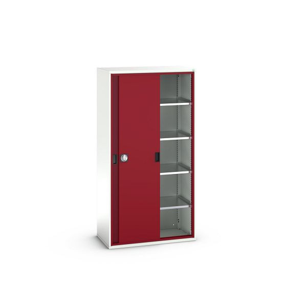 bott verso Schiebetürschrank, mit 4 Fachböden, BxTxH: 1050 x550 x 2000 mm, Lichtgrau / Purpurrot, 16926281.24