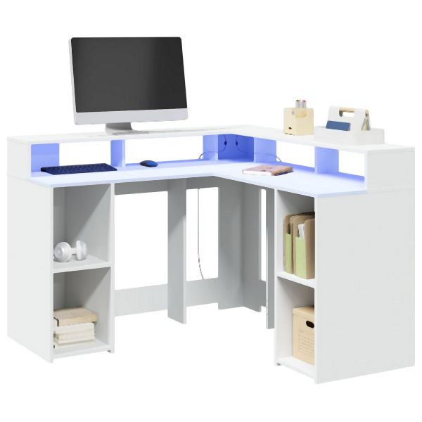 vidaXL LED-Schreibtisch Weiß 130x130x91 cm Holzwerkstoff, 3309447