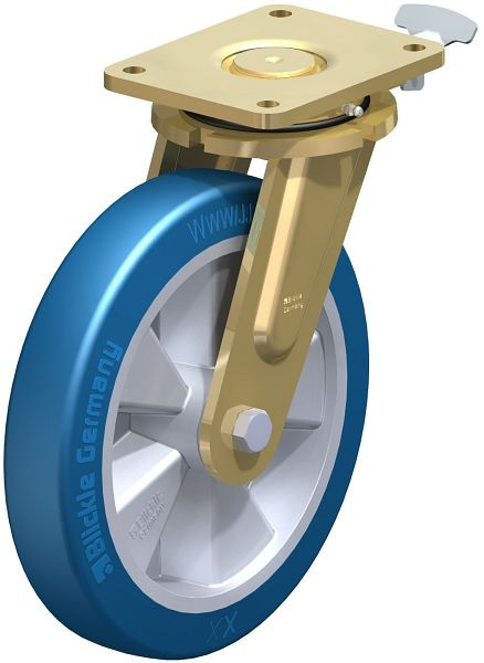 Blickle LS-ALBS 300K-RI4 Stahlgeschweißte Schwerlast-Lenkrolle, schwere Drehkranz-Ausführung, Blickle Besthane® Soft, Blau, 852471