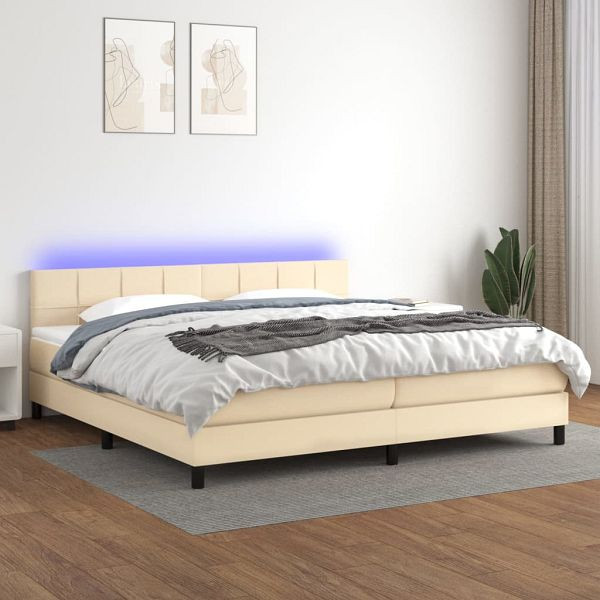 vidaXL Boxspringbett mit Matratze & LED Creme 200x200 cm Stoff, 3133186