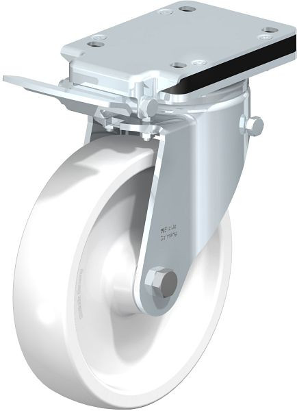 Blickle LH-SPO 201G-IS Stahlblech-Lenkrolle, Schwerlast-Ausführung, mit Anschraubplatte & Feststeller, Polyamid, Weiß, 750212