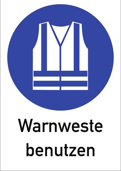 Moedel Warnweste benutzen ISO 7010, Kombischild, Aluminium, 262x371 mm, 98865
