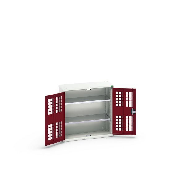 bott verso Flügeltürschrank mit Belüftung, mit 2 Fachböden, BxTxH: 800 x 350 x 800 mm, Lichtgrau / Purpurrot, 16926730.24