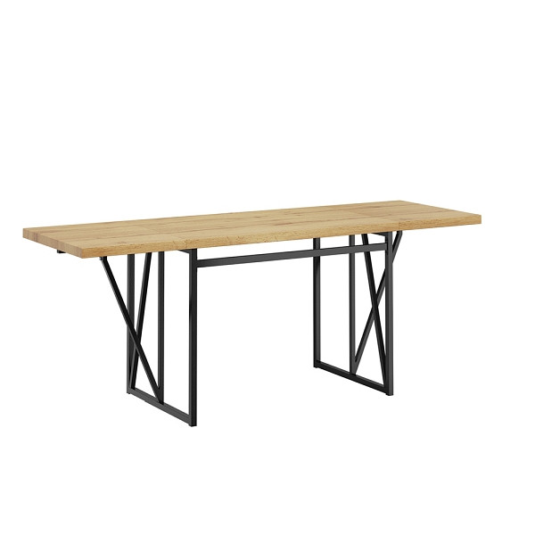 SoBuy Wandtisch in Light Oak mit Klappfunktion, mit ausziehbaren Seitenteilen, aus MDF und Metall, 200×96×76 cm, Tragkraft 85 kg, FWT113-N