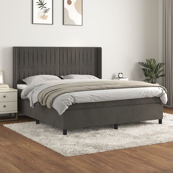 vidaXL Boxspringbett mit Matratze Dunkelgrau 180x200 cm Samt, 3132814