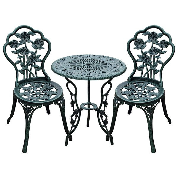 Outsunny Bistroset Gartenset für 2 Personen Balkonmöbel Set Gussaluminium Antik Grün, 01-0795