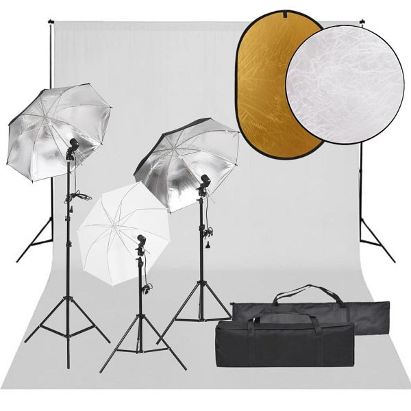 vidaXL Fotostudio-Set mit Beleuchtung, Hintergrund und Reflektor, 3094723