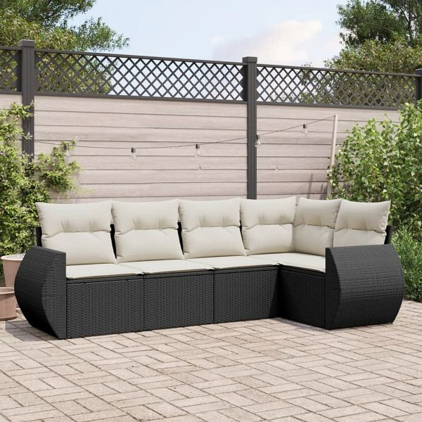 vidaXL 5-teilig Garten-Sofagarnitur mit Kissen Schwarz Poly Rattan, 3253663