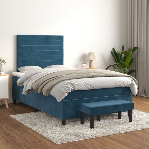 vidaXL Boxspringbett mit Matratze Dunkelblau 120x200 cm Samt, 3137897