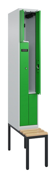 C+P Z-Spind Evolo PLUS, Bank, 2 Fächer, 2120x300x815mm, 7035/6037, Zylinderschloss, Sitzfläche Buche-Hartholz, Sitzbank, 0490537-102 S10035