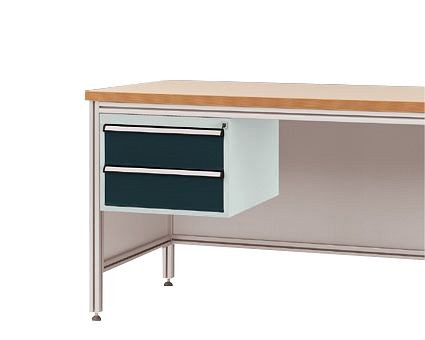 Manuflex Gehäuse-Unterbau für ALU-Arbeitstische, Nutzhöhe 300 mm mit 2 Schubfächern, für Tischtiefe 600 mm, Anthrazit, ZB4525.7016