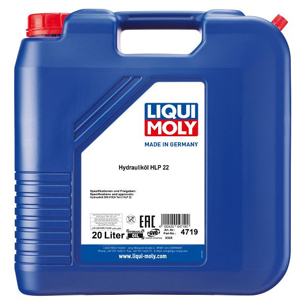 LIQUI MOLY Hydrauliköl HLP 22, Kanister Kunststoff, VE: 20 Liter, 4719