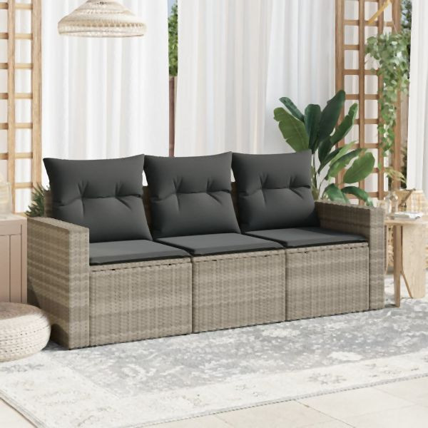 vidaXL 3-tlg. Garten-Sofagarnitur mit Kissen Hellgrau Poly Rattan, 3250999