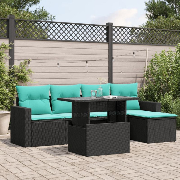 vidaXL 6-teiliges Gartensofa-Set mit Kissen, schwarzes Polyrattan, 3267237