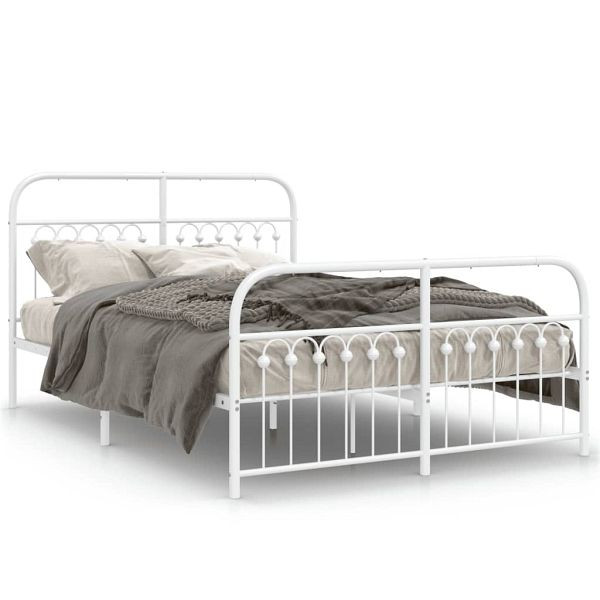 vidaXL Bettgestell mit Kopf- und Fußteil Metall Weiß 137x190 cm, 376666